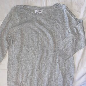 ELLE Light Gray Beaded Diamond Knit Sweater